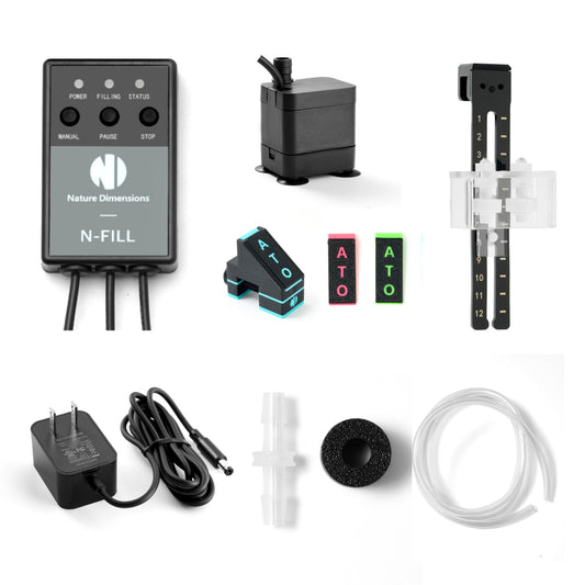 N-Fill Smart ATO system with dual sensors, refill logic, over-fill protection, and tubing organizer