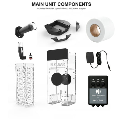 N-Clear M Main Unit components including controller, optical sensor, and power adapter
