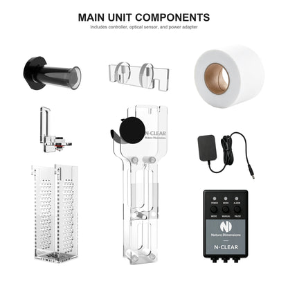 N-Clear Nano Main Unit components including controller, optical sensor, and power adapter